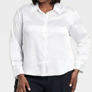A New Day Long-Sleeve Collared Satin Button-Down Shirt.